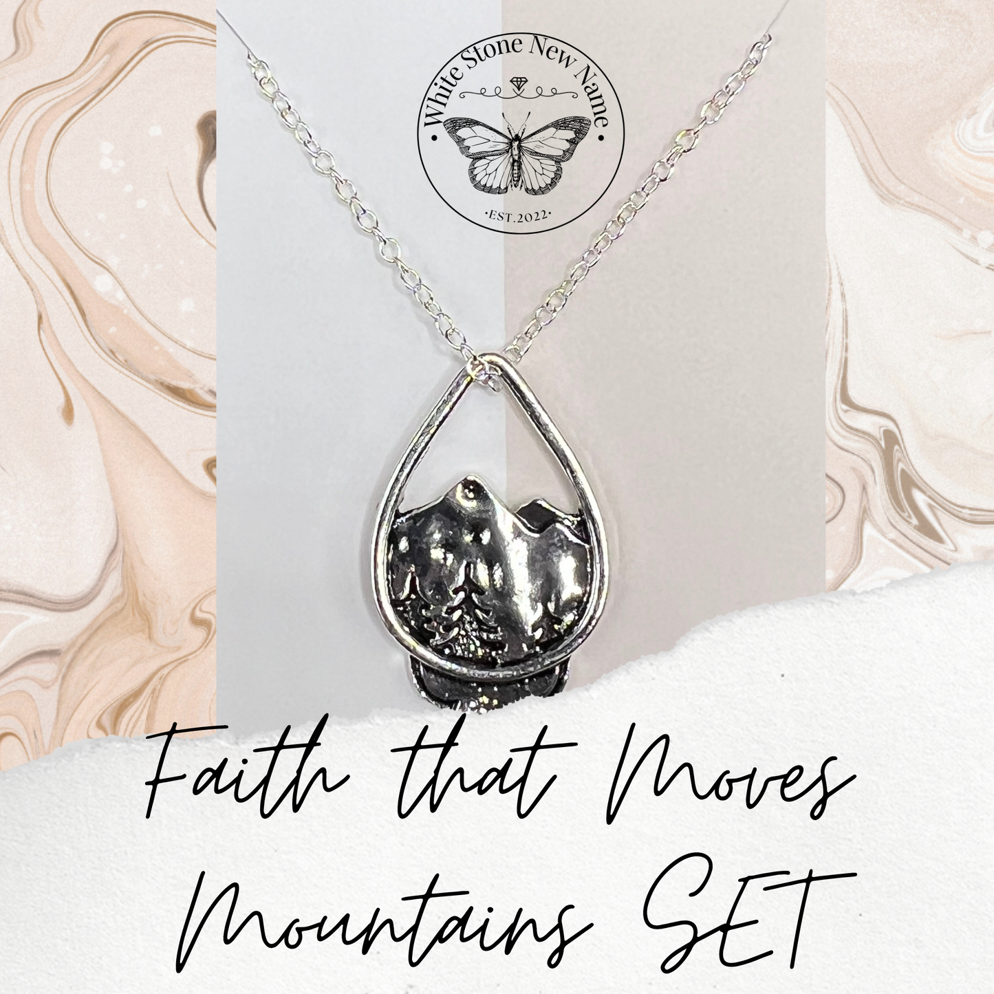 Faith That Moves Mountains Earrings and Necklace SET