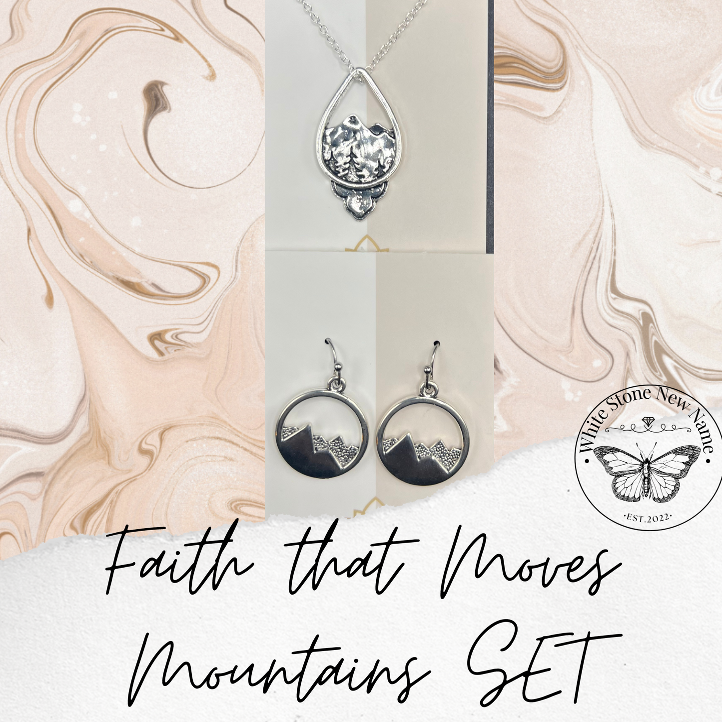 Faith That Moves Mountains Earrings and Necklace SET